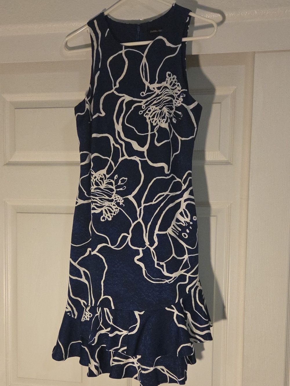 Navy & White Floral Ruffle Hem Mini Dress
